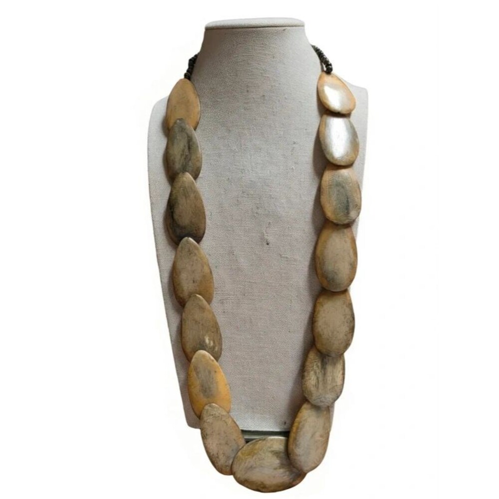 Vintage Bovine Bone Teardrop Disc Necklace